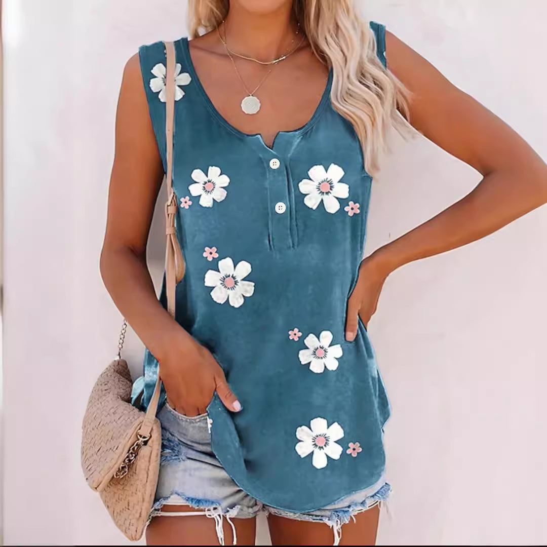 Damen Ärmelloses Oberteil mit floralen Akzenten und Knopfdetail WW