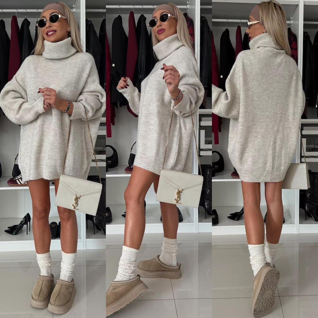 Damen Stylish Oversized Pullover mit hohem Kragen WW