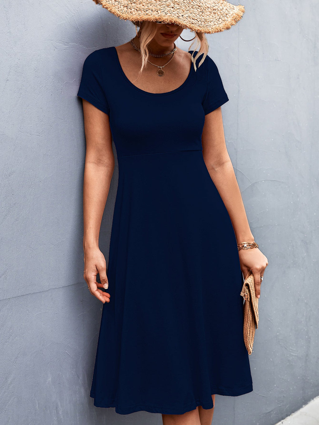 Damen A-Linien Freizeitkleid aus leichtem, atmungsaktivem Material mit Rundhalsausschnitt WW