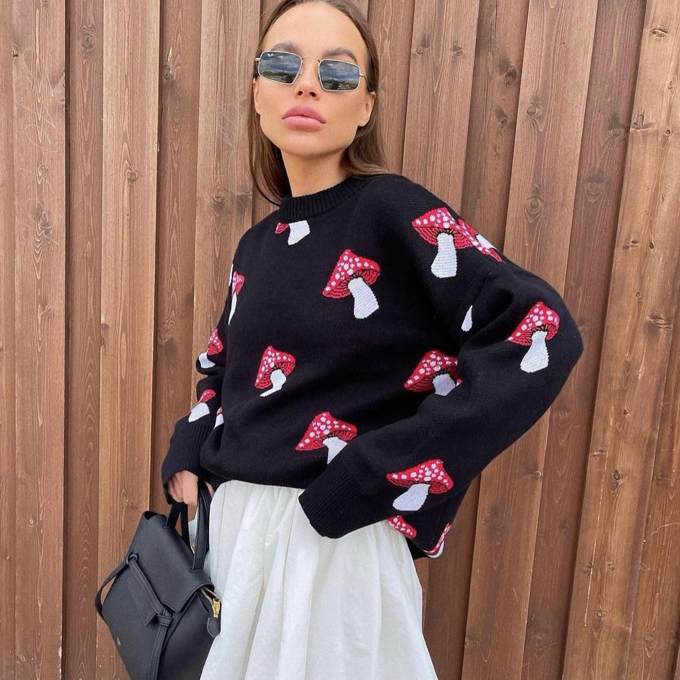 Damen Pullover mit verspielten Pilzstickereien WW