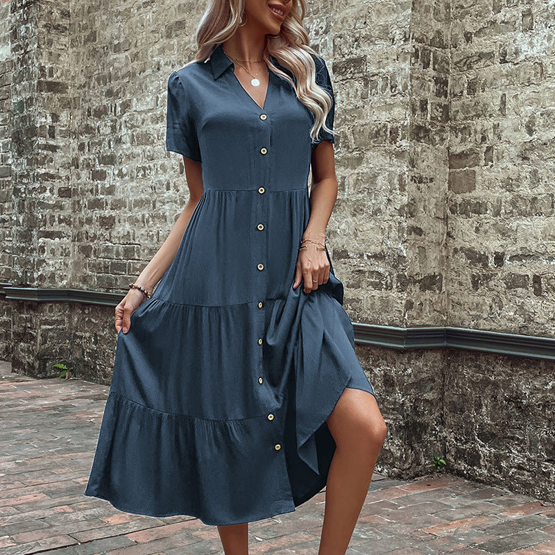 Damen Hemdblusenkleid mit fließendem Schnitt und dekorativen Knopfdetails WW