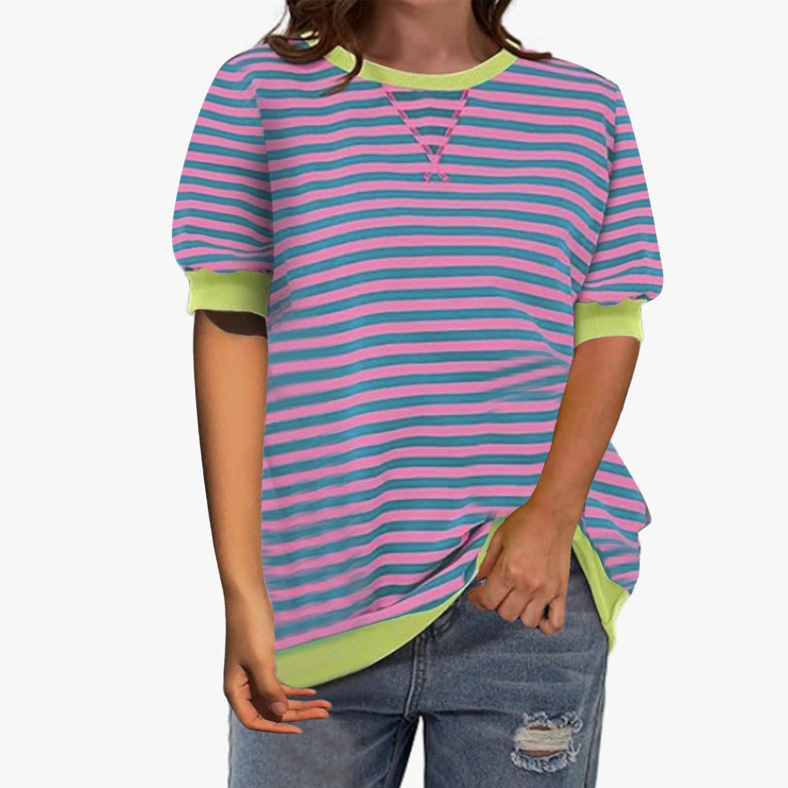 Damen Modisches Streifenshirt mit lässigem Schnitt WW