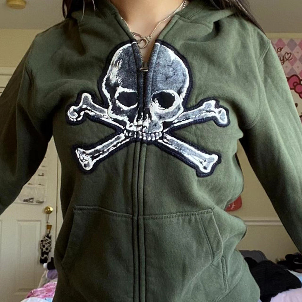 Damen lässige Kapuzenjacke mit einzigartigem Totenkopf-Design WW