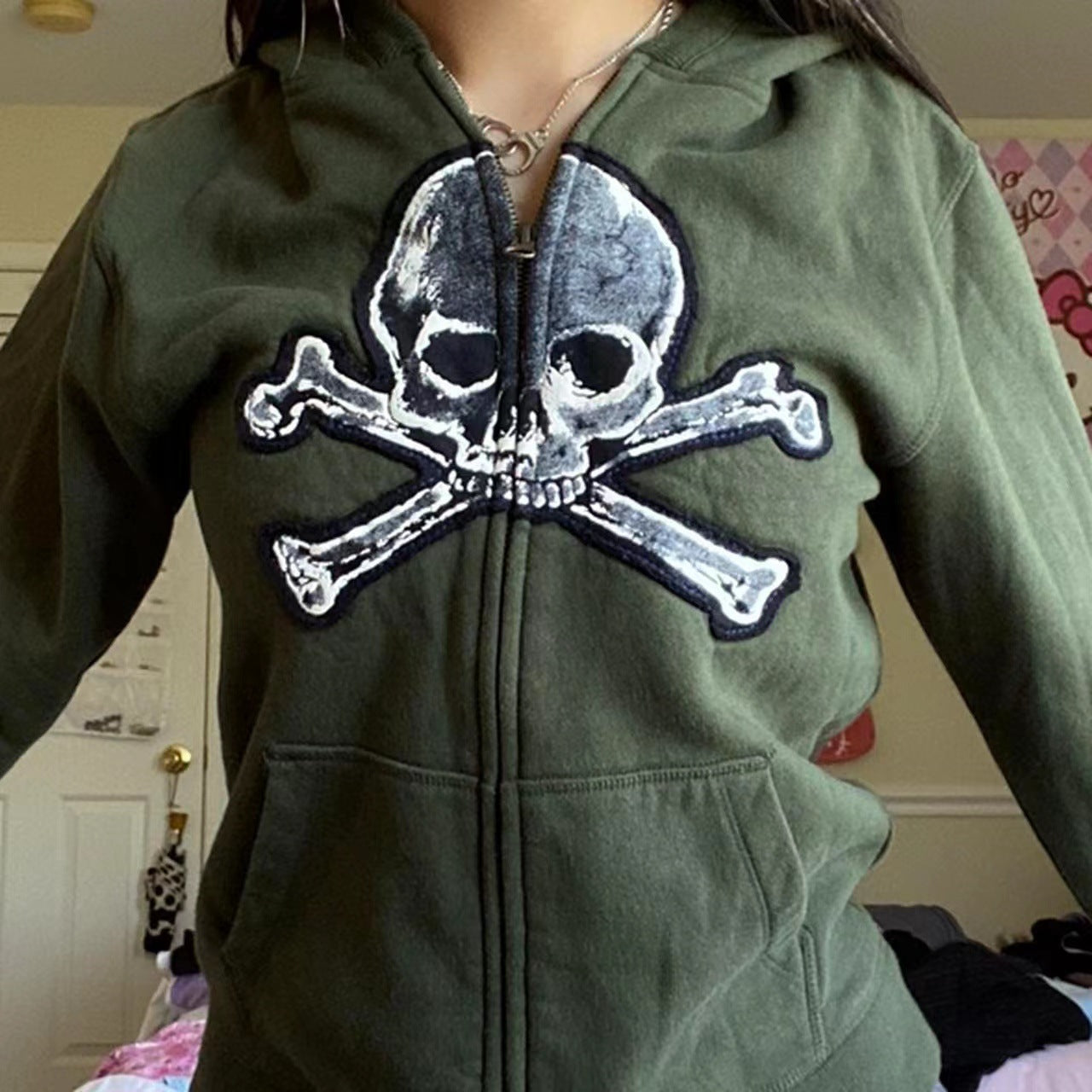 Damen lässige Kapuzenjacke mit einzigartigem Totenkopf-Design WW
