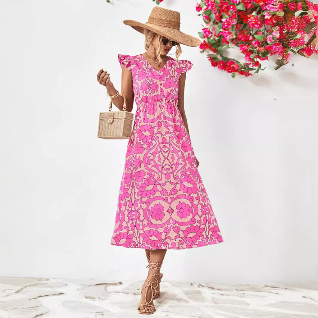 Damen Maxikleid mit verspieltem Blumenmuster und Rüschendetails WW