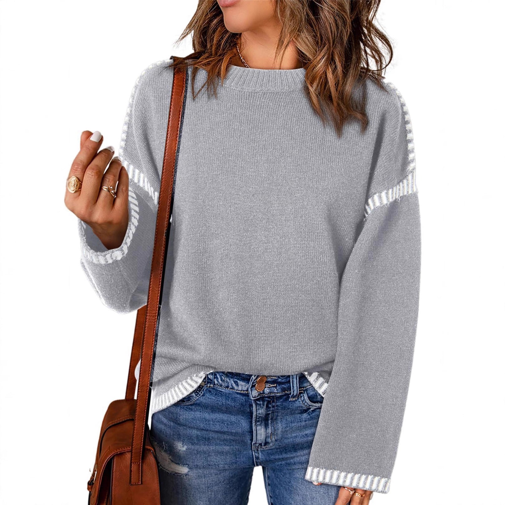 Damen lässiger Pullover mit strukturiertem Detail und seitlichem Schlitz WW