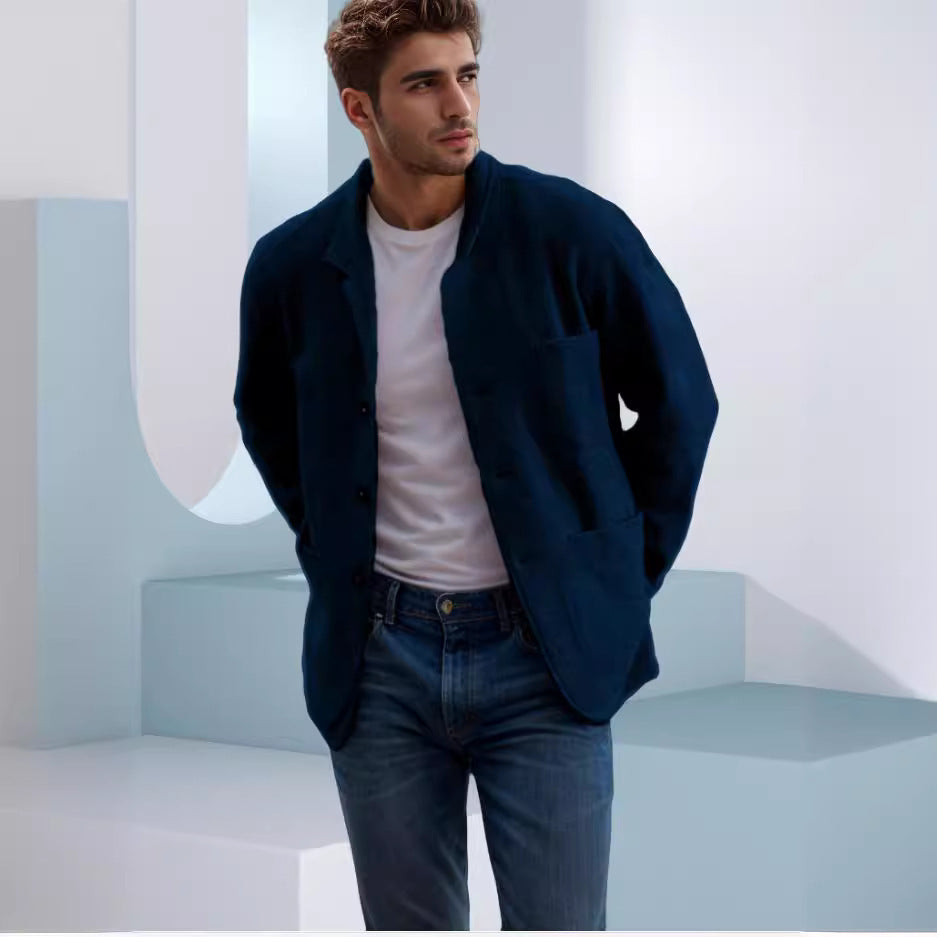 Herren lässige Wolljacke mit praktischen Taschen und Knopfverschluss WW