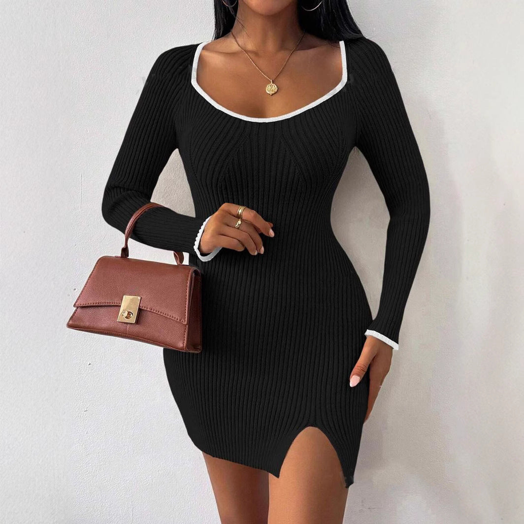Damen Strickkleid mit schmalem Schnitt und raffiniertem Ausschnitt WW