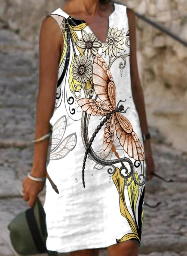 Damen ärmelloses Kleid mit filigranem Schmetterlingsmotiv und floralen Akzenten WW