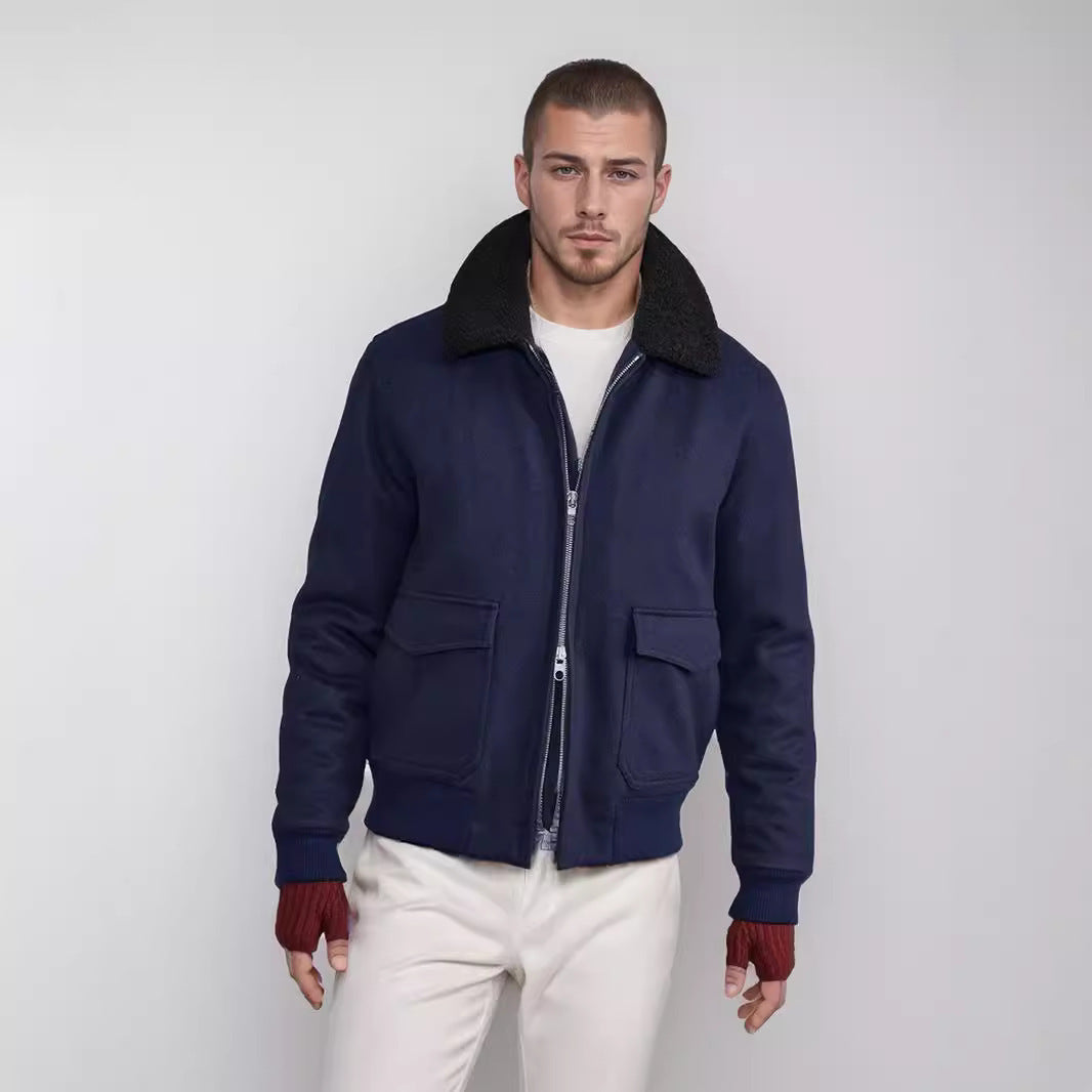 Herren kuschelweiche Winterjacke mit Teddykragen und aufgesetzten Taschen WW