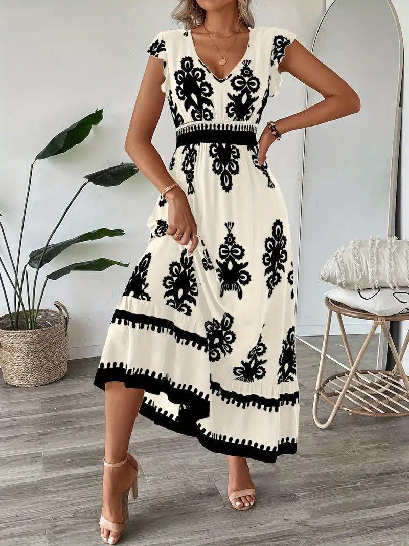 Damen Maxikleid mit floralem Muster und V-Ausschnitt WW