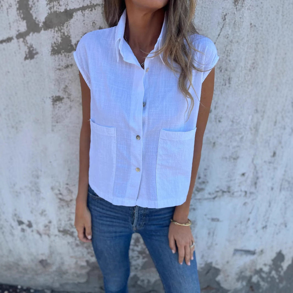Damen Kurzarm Bluse mit praktischen Taschen WW