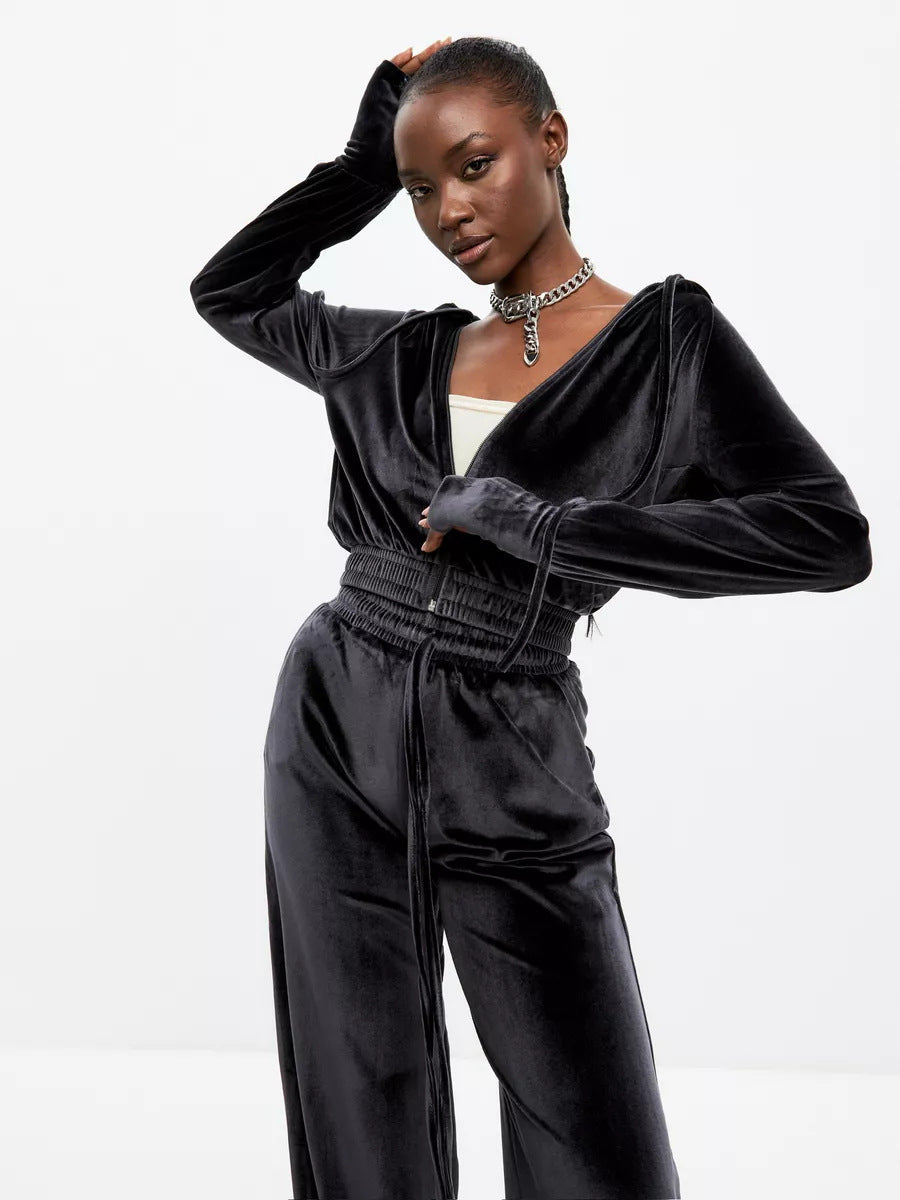 Damen Fleece-Sportanzug mit cropped Jacke und lässiger Hose WW