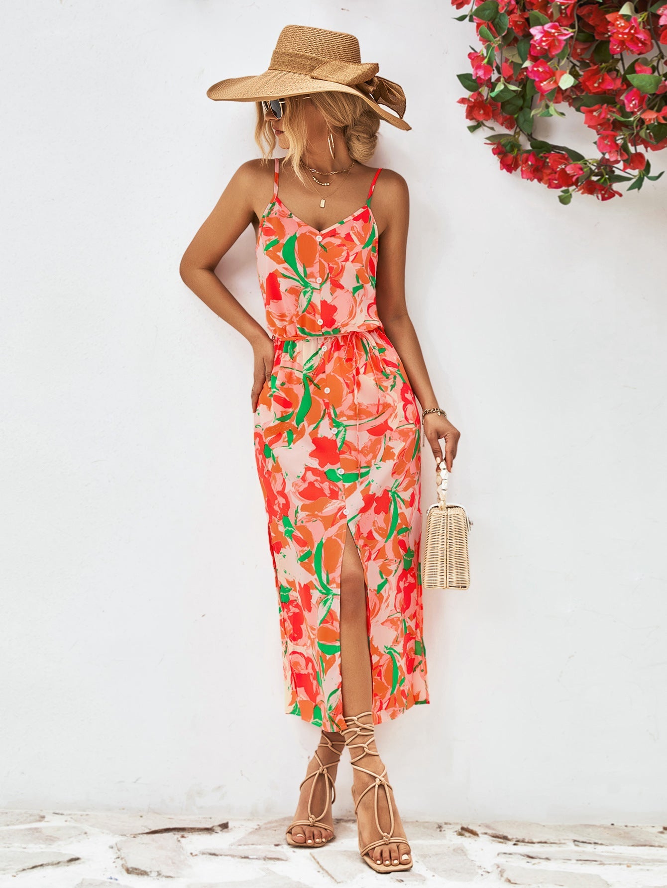 Damen Maxikleid mit verspieltem floralem Design und knöpfbarem Top WW