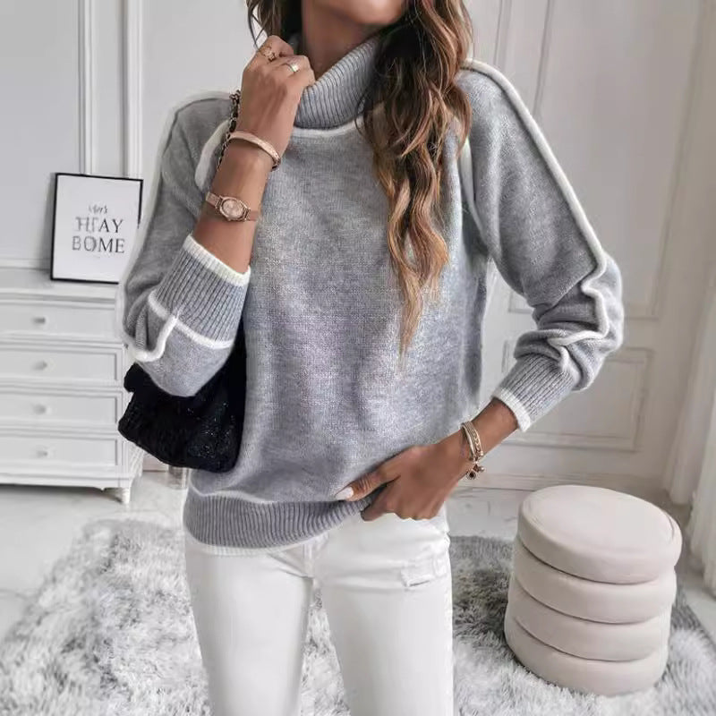 Damen Übergroße Strickpullover mit Stehkragen WW