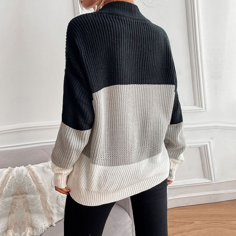 Damen modischer Strickpullover mit kontrastierenden Farbstreifen WW