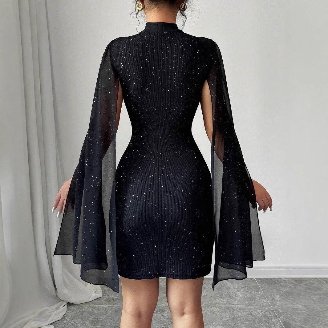 Damen Abendkleid mit schimmerndem Effekt und fließenden Ärmeln WW