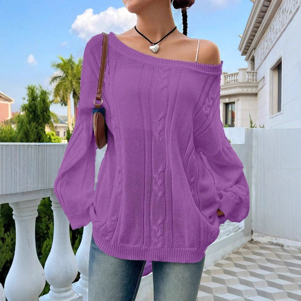 Damen Strickpullover mit asynchronem Schnitt und lockerem Fall WW