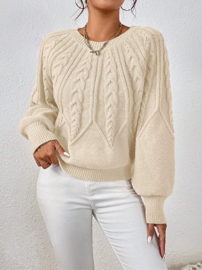 Damen Strickpullover mit Zopfmuster und weitem Schnitt WW