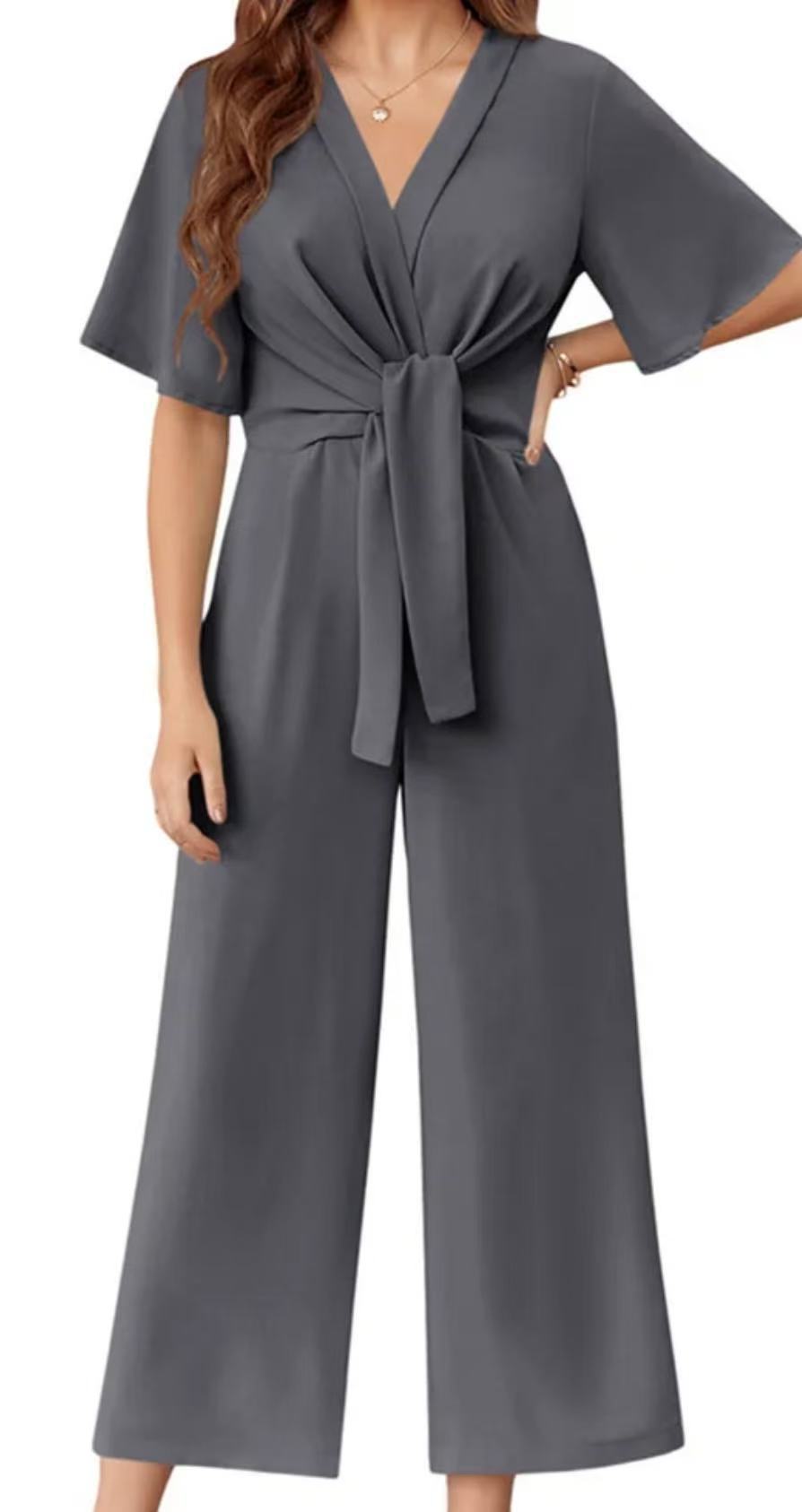 Damen Jumpsuit mit Taillenknoten und weitem Bein WW