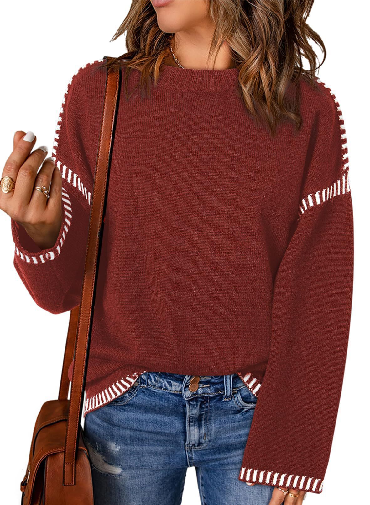 Damen lässiger Pullover mit strukturiertem Detail und seitlichem Schlitz WW