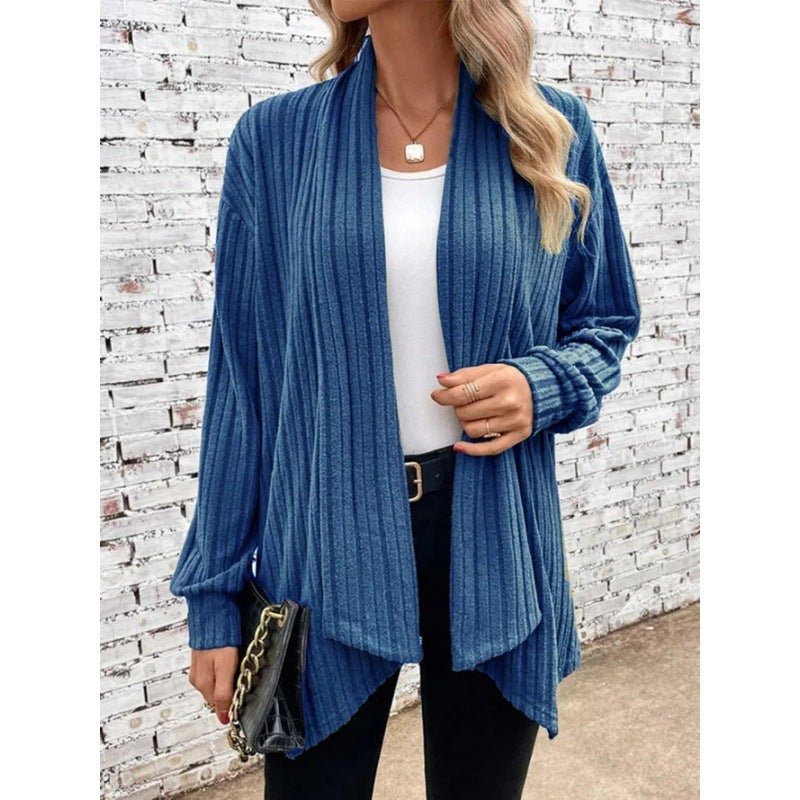 Damen Gestreifter Cardigan mit offenem Schnitt und langen Ärmeln WW