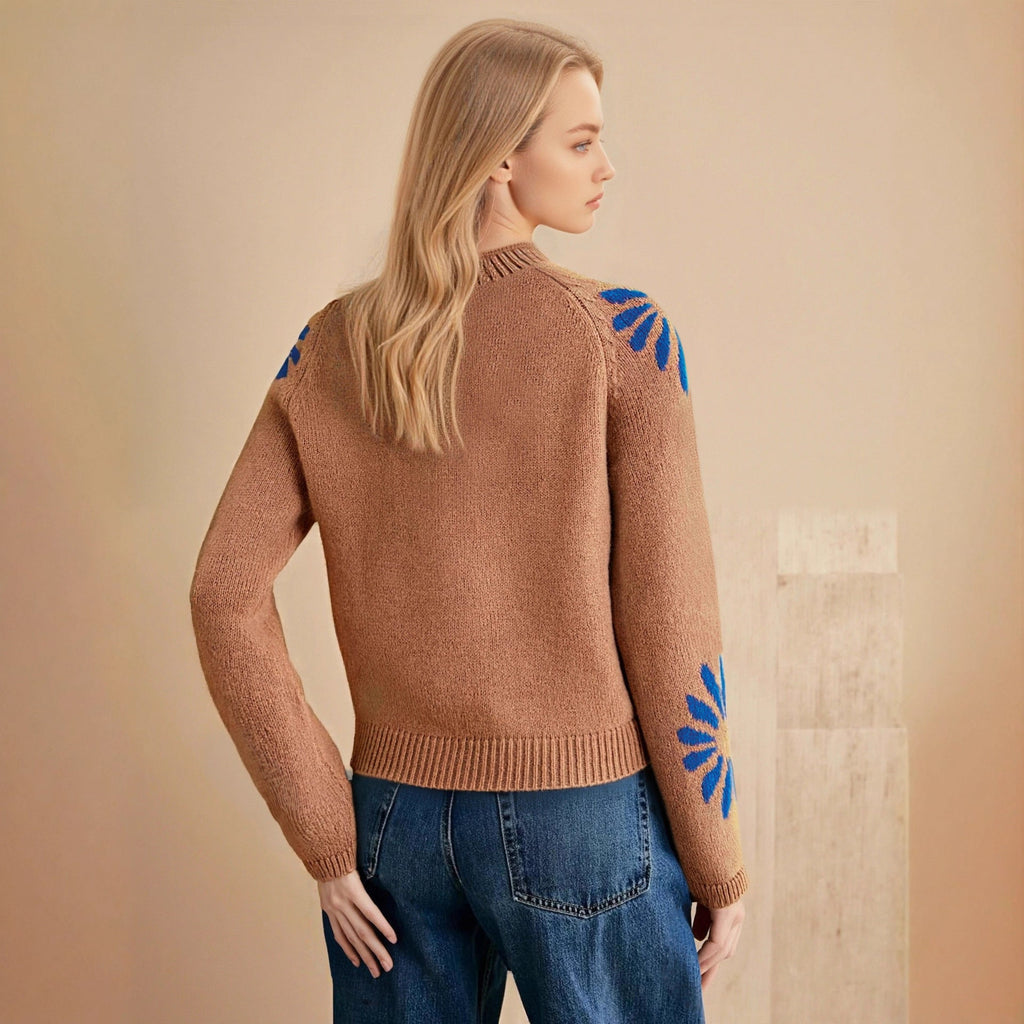 Damen farbenfroher Strickpullover mit floralem Muster WW