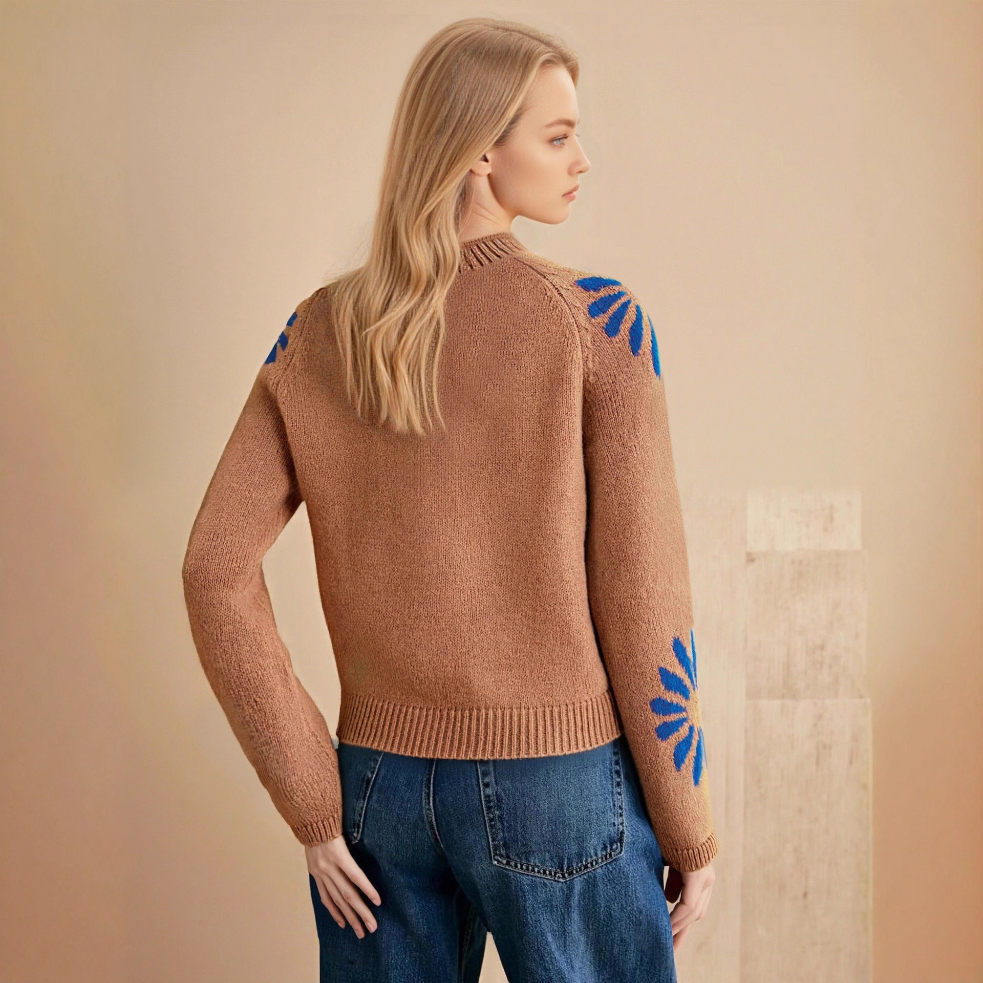 Damen farbenfroher Strickpullover mit floralem Muster WW