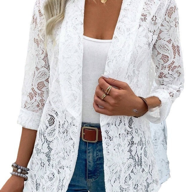 Damen elegante Spitzenjacke mit lässigem Schnitt WW