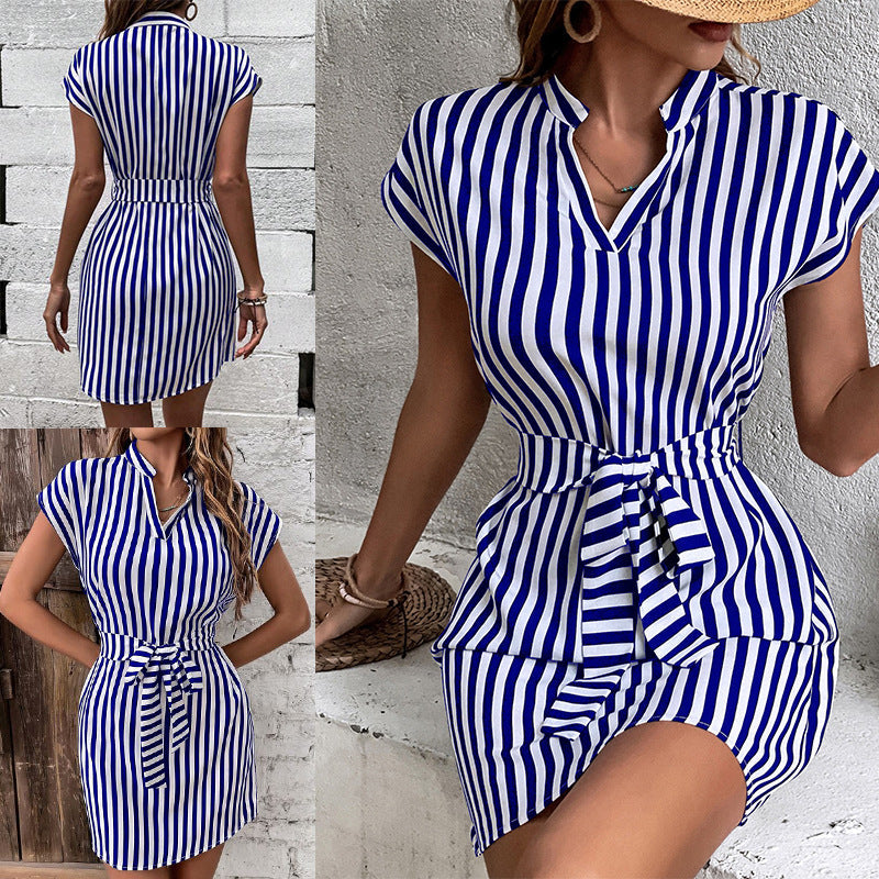 Damen Freizeit gestreiftes Hemdkleid WW