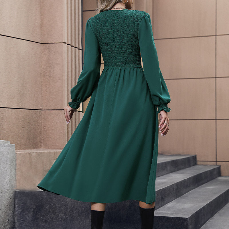 Damen Midi-Kleid mit elegantem Halblangen Schnitt und Raffungsdetails WW