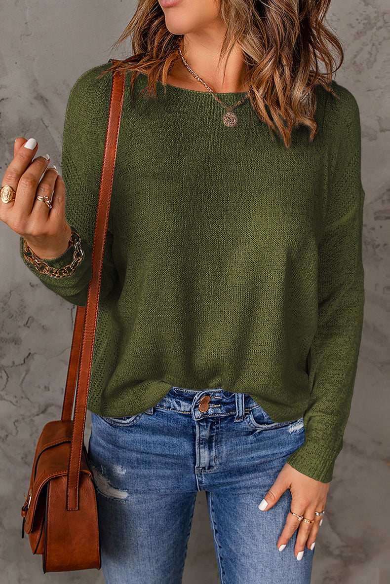 Damen lässiger Feinstrickpullover mit weitem Schnitt und langen Ärmeln WW