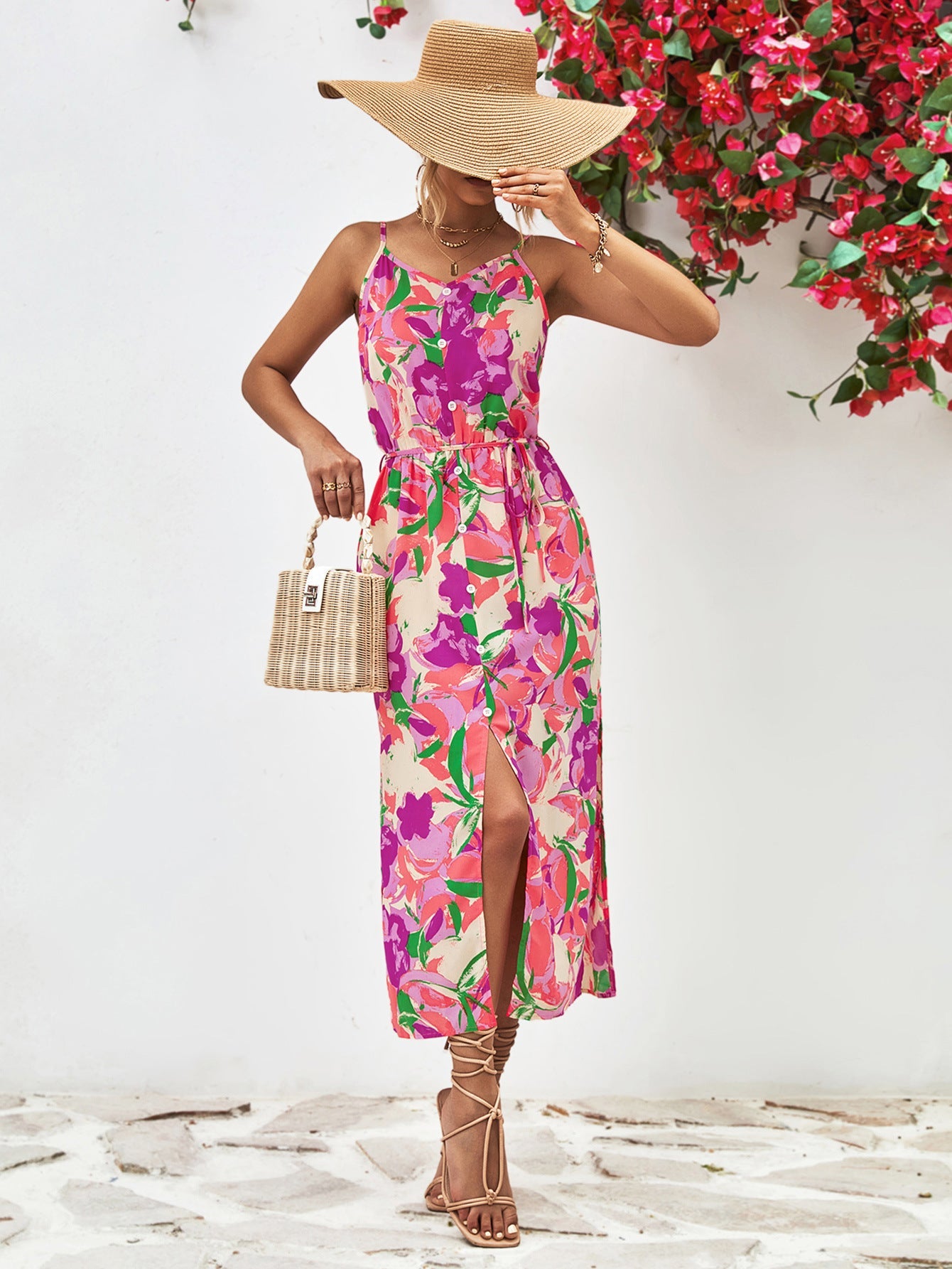 Damen Maxikleid mit verspieltem floralem Design und knöpfbarem Top WW