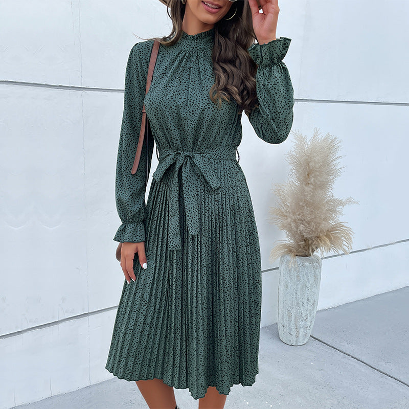 Damen Midi-Kleid mit eleganter Rüschendetails und Taillengürtel WW