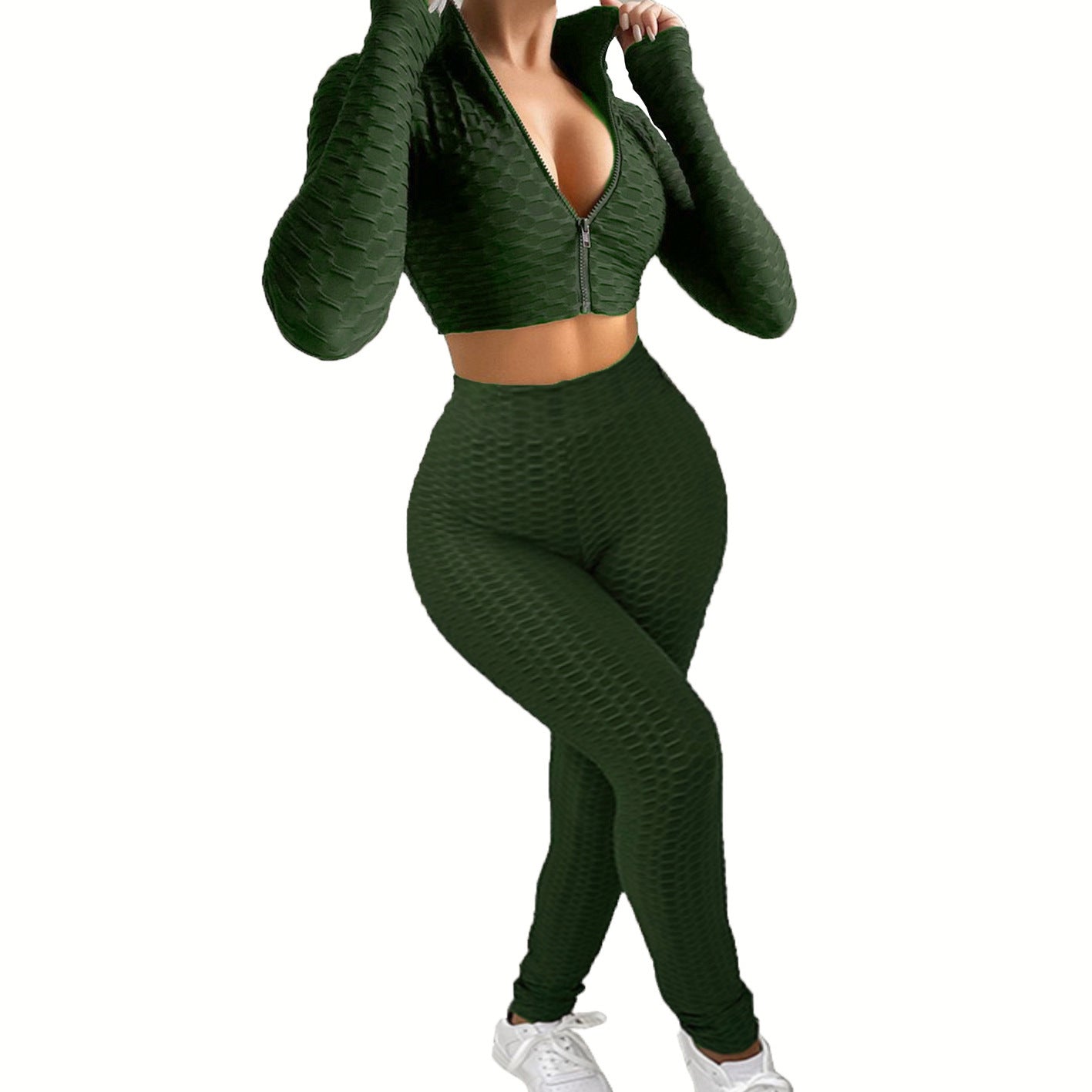 Damen Sportliches Zwei-Teiliges Set mit hochgeschlossenem Reißverschluss und strukturierter Oberfläche WW
