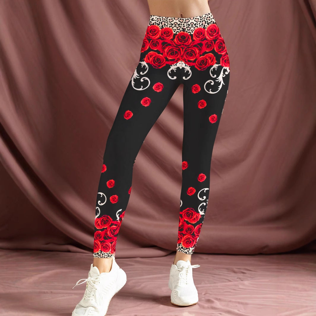 Damen Sportliche Leggings mit floralen Akzenten und hohem Bund WW
