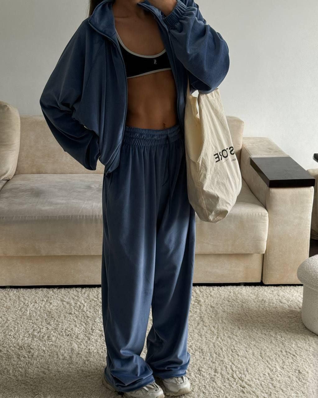 Damen sportliches Lounge-Set aus weichem Fleece mit lockerem Schnitt WW