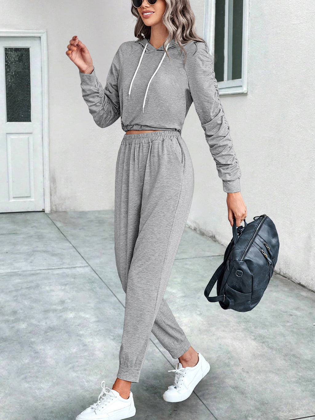 Damen Cropped Hoodie mit Laufhose Set WW