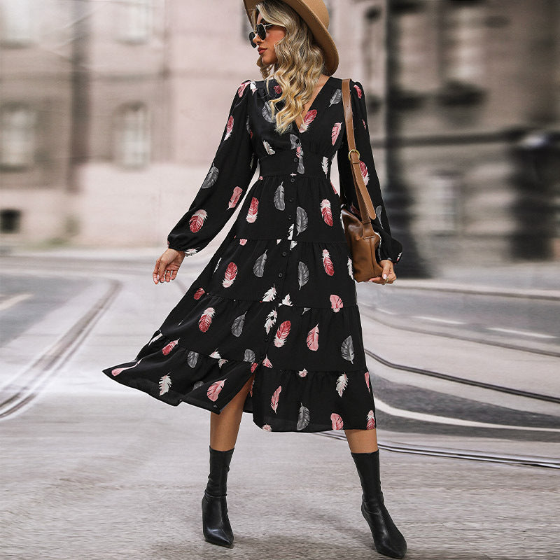 Damen Maxikleid mit floralem Druck und raffinierten Schlitzen WW