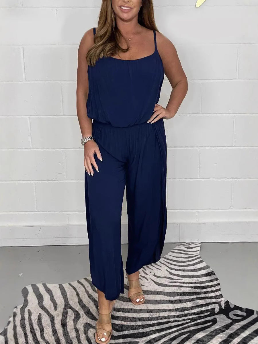 Damen luftiger Jumpsuit mit weitem Schnitt und verstellbaren Trägern WW