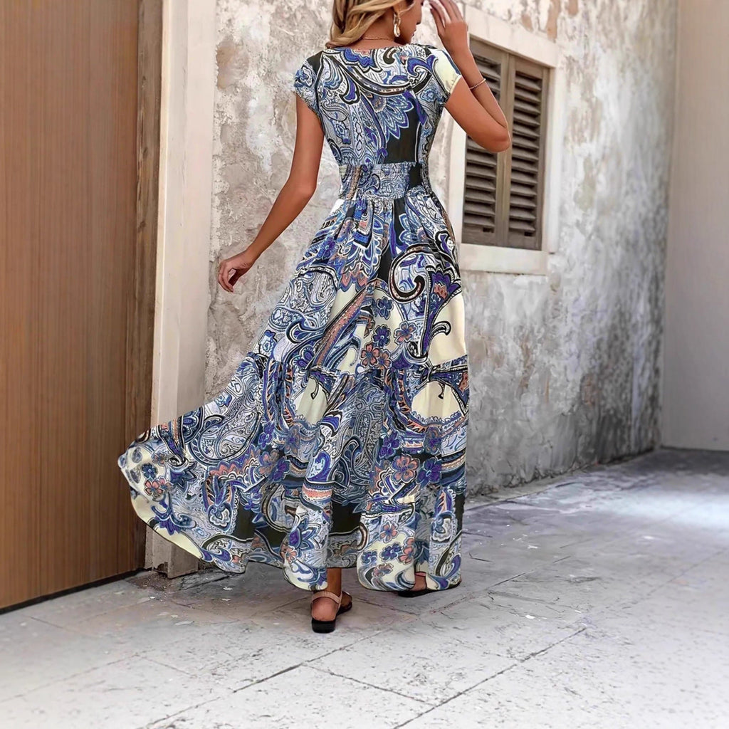 Damen Maxikleid mit verspieltem Paisleymuster und elastischem Bund WW