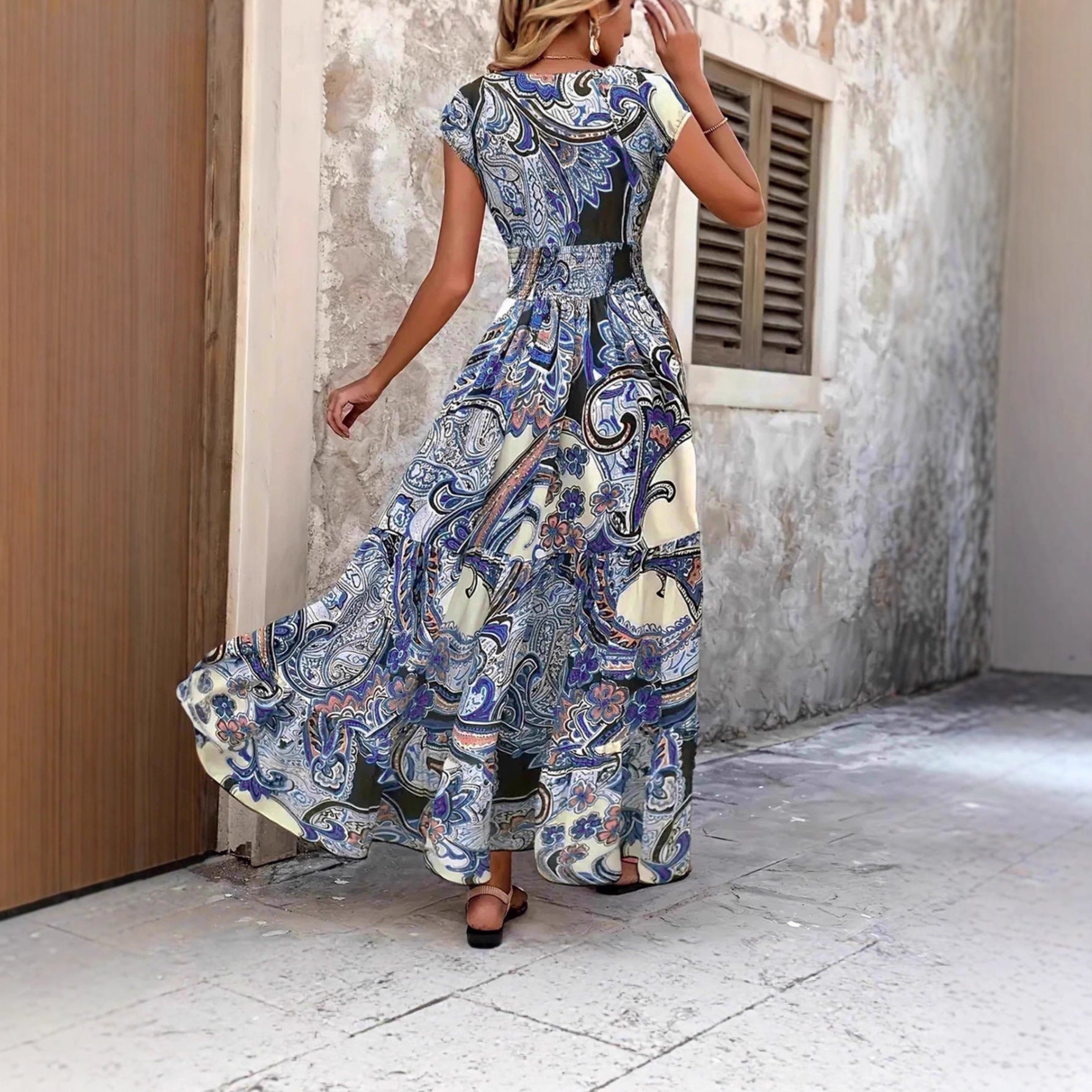 Damen Maxikleid mit verspieltem Paisleymuster und elastischem Bund WW