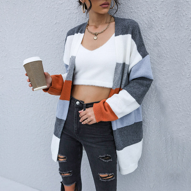 Damen Strickjacke im modischen Blockstreifen-Design WW