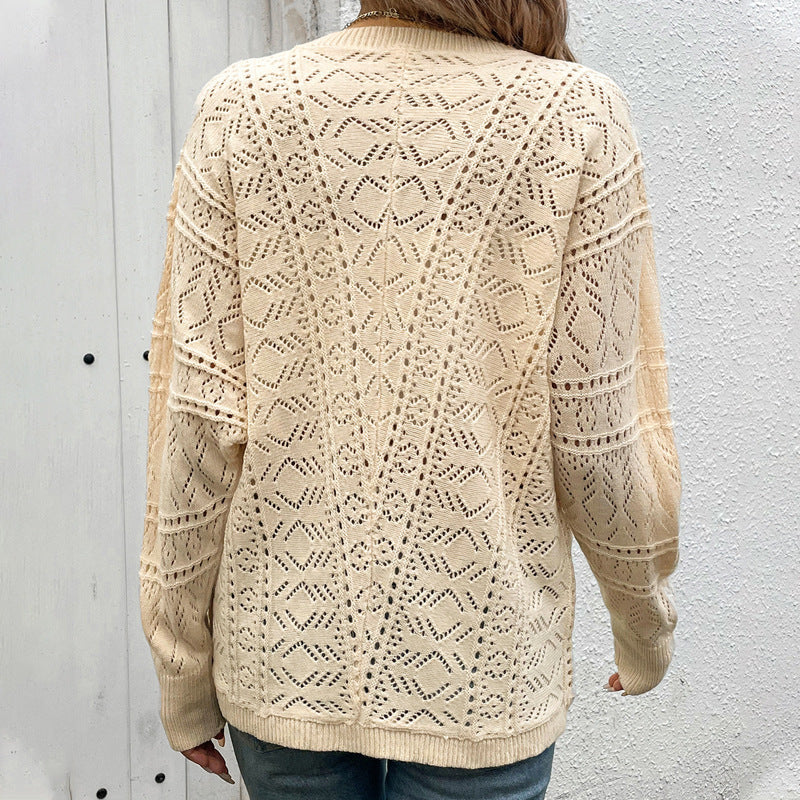 Damen Strickjacke mit feinen Lochmustern und knöpfbarem Abschluss WW