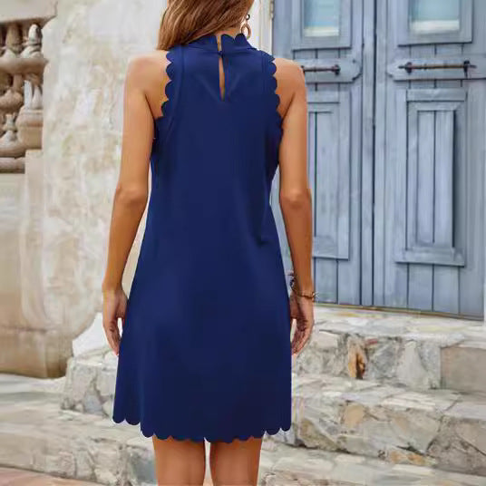 Damen ärmelloses Kleid mit Struktur und dekorativem Kragen WW
