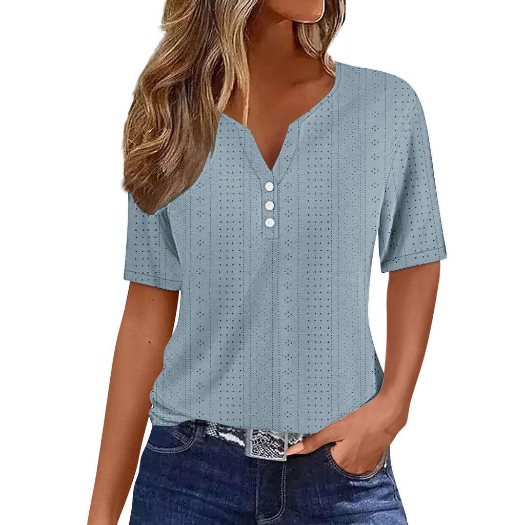 Damen Kurzarmshirt mit modischer Knopfleiste und Struktur WW