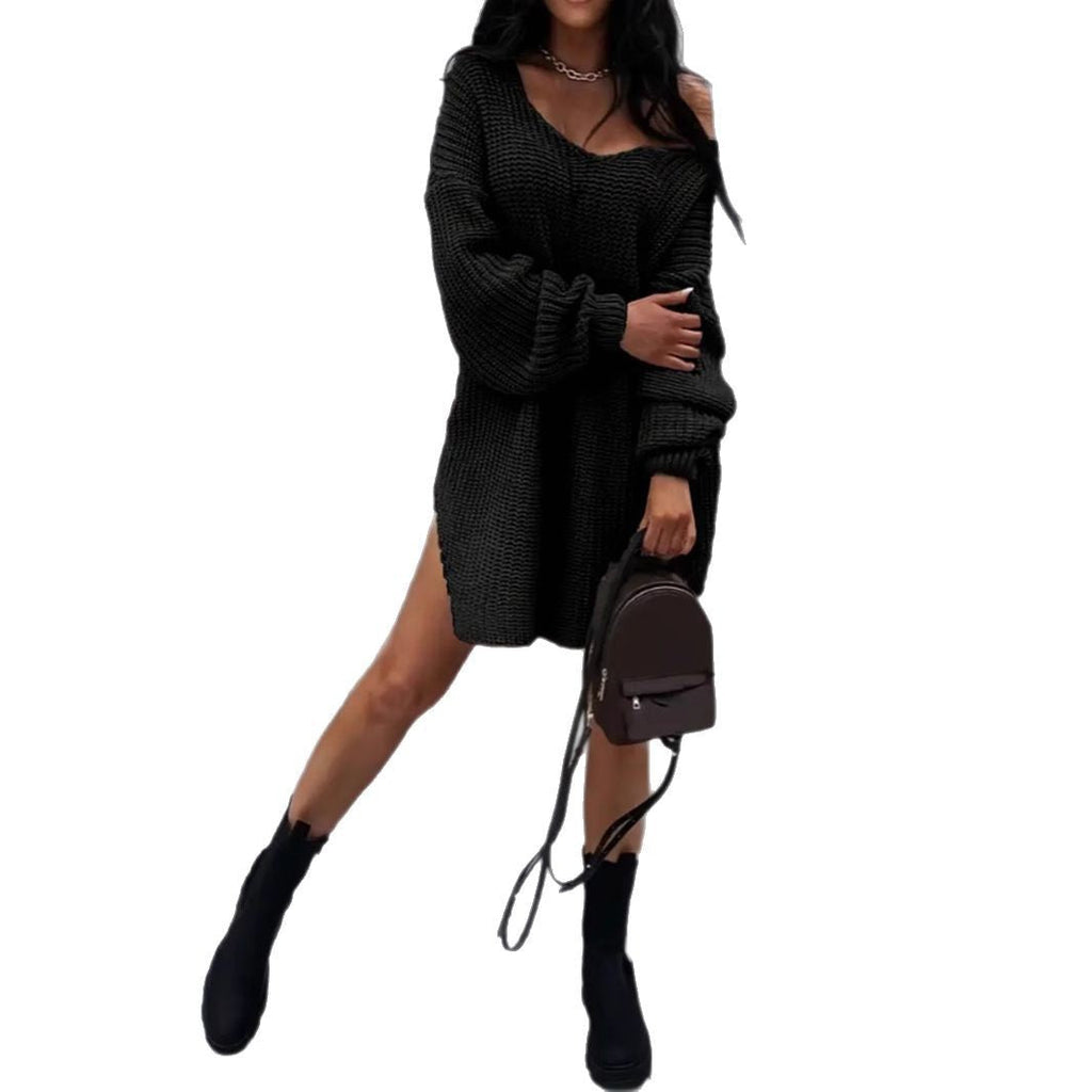 Damen Oversize Strickpullover mit offener Schulter WW