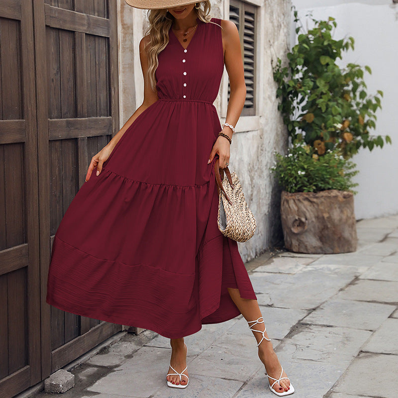 Damen Maxikleid mit Knopfdetails und voluminösem Rock WW