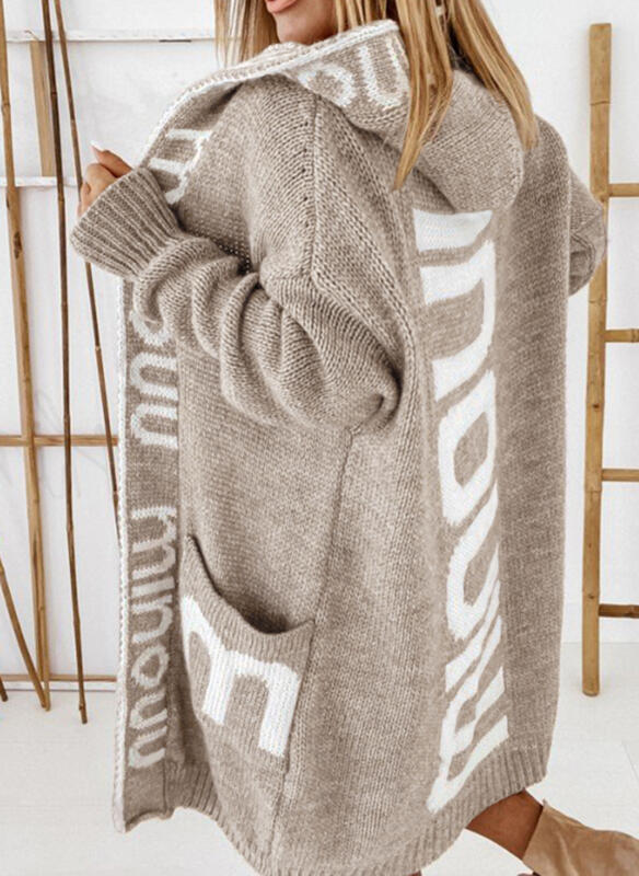 Damen Oversized Strickjacke mit Kapuze und praktischen Taschen WW