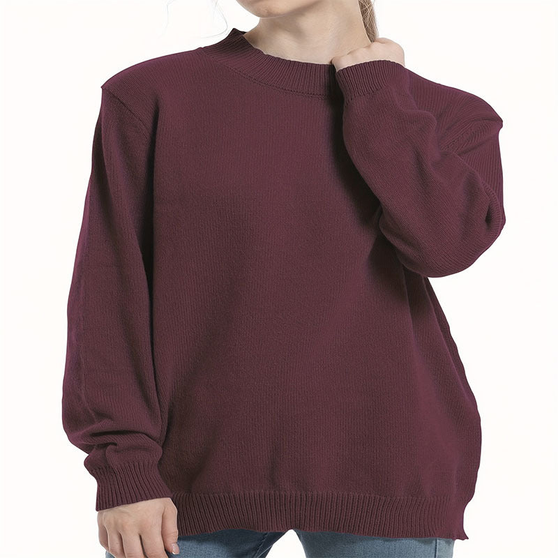 Damen lässiger Pullover mit strukturiertem Rundhalsausschnitt und überschnittenen Schultern WW